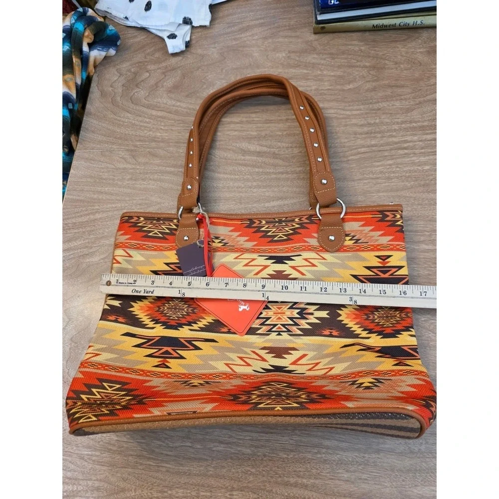 Montana West Aztec Tote Large Multicolor Southwestern Striped Studded Canvas New